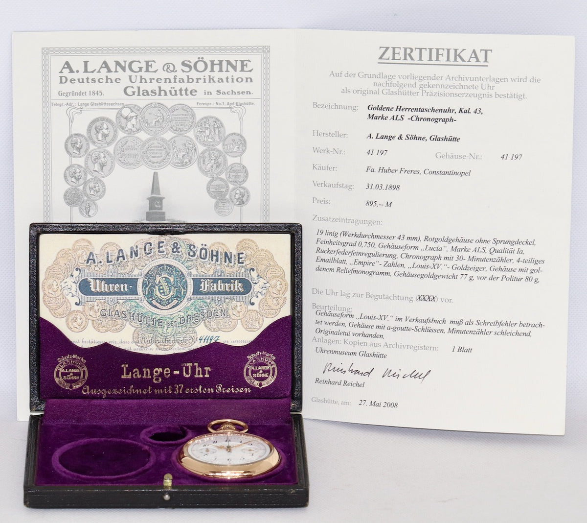 A. Lange & Söhne Taschenuhr 18K Gold Chronograph 1898 Konstantinopel