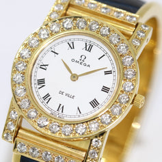 Omega De Ville Damenuhr in 18 Karat Gold und Diamanten