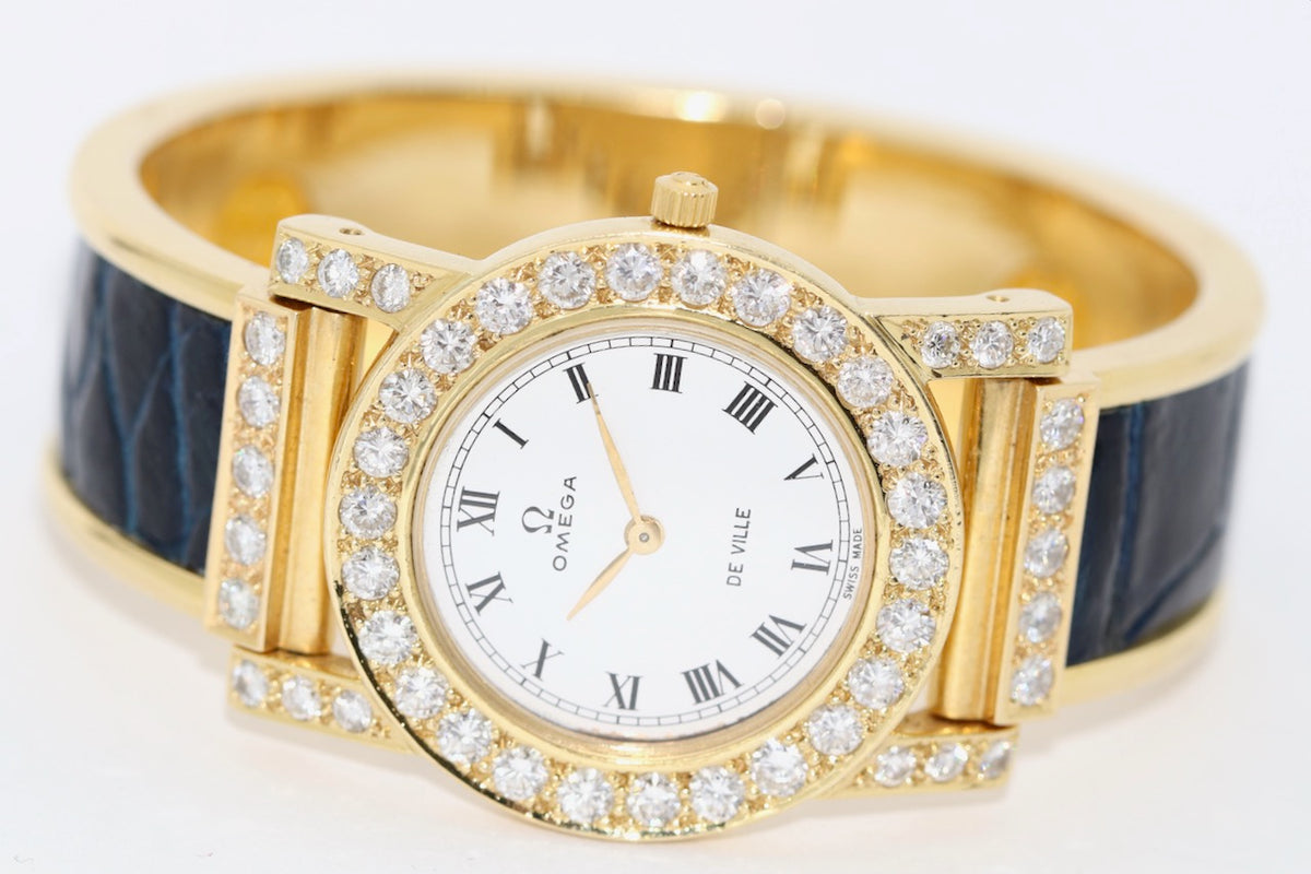 Omega De Ville Damenuhr in 18 Karat Gold und Diamanten