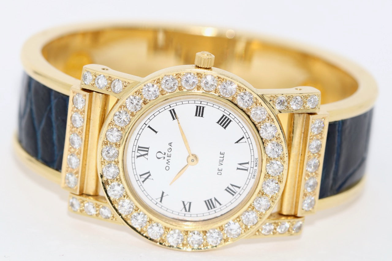Omega De Ville Damenuhr in 18 Karat Gold und Diamanten