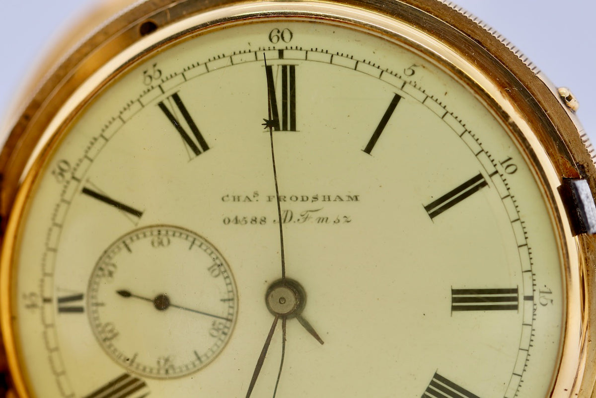 Arnold & Charles Frodsham Halb-Savonette Taschenuhr aus 18K Gold, Chronograph