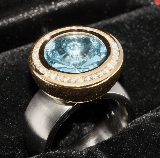 Rohrbacher Palladium and 18K Gold Aquamarine Diamond Ring