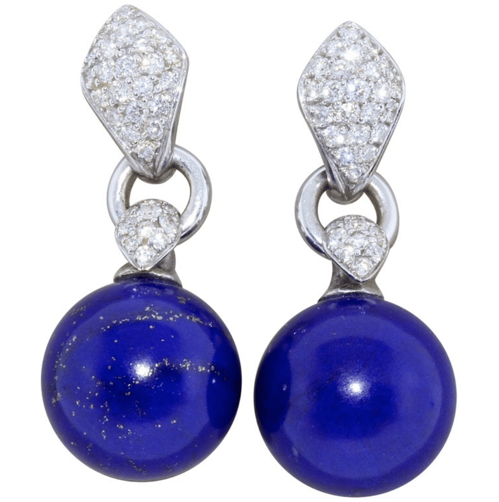 18-carat white gold earrings with diamonds and lapis lazuli