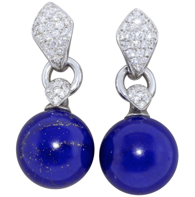 18-carat white gold earrings with diamonds and lapis lazuli