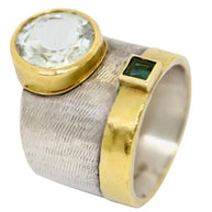 Designer-Ring aus Sterlingsilber und 21,6 Karat Gold mit Aquamarin und Turmalin