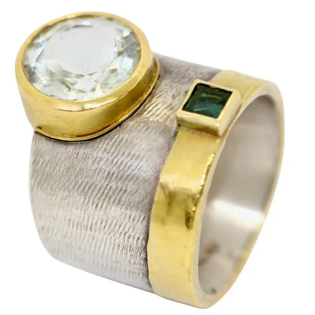 Designer-Ring aus Sterlingsilber und 21,6 Karat Gold mit Aquamarin und Turmalin