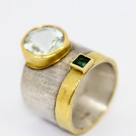 Designer-Ring aus Sterlingsilber und 21,6 Karat Gold mit Aquamarin und Turmalin
