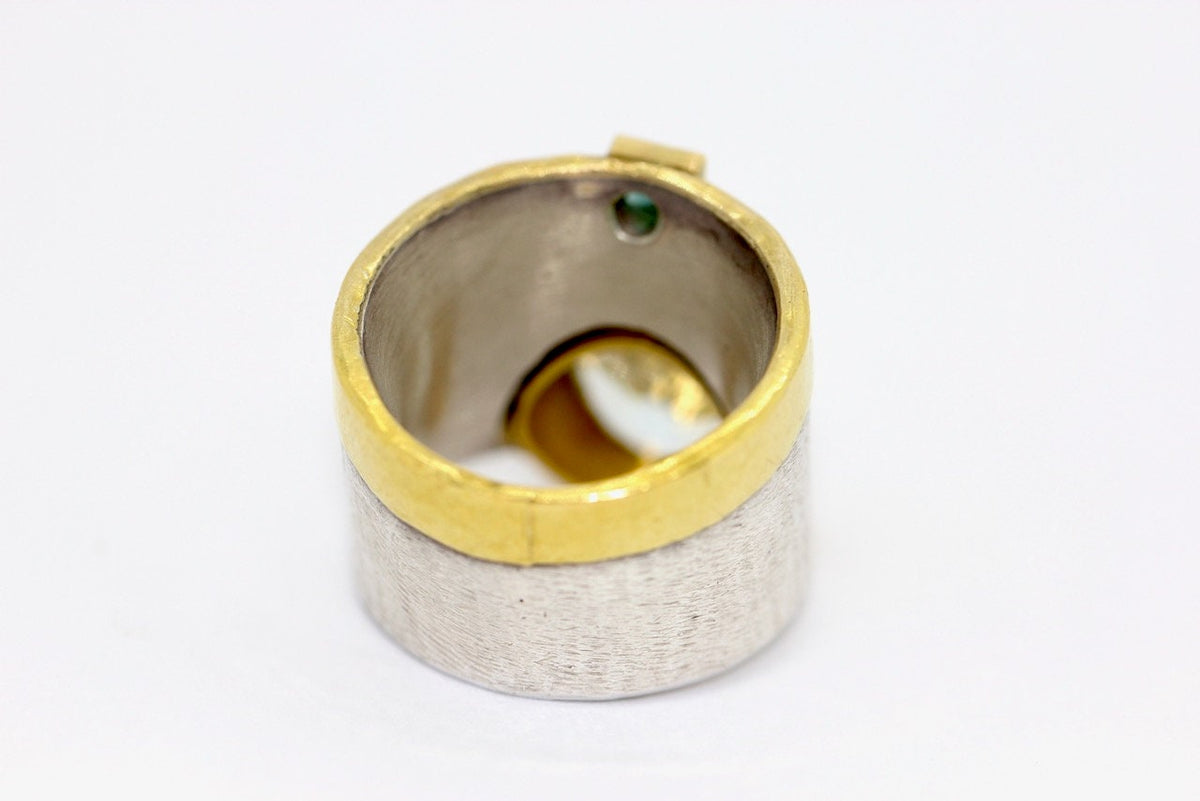 Designer-Ring aus Sterlingsilber und 21,6 Karat Gold mit Aquamarin und Turmalin