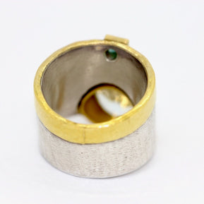 Designer-Ring aus Sterlingsilber und 21,6 Karat Gold mit Aquamarin und Turmalin