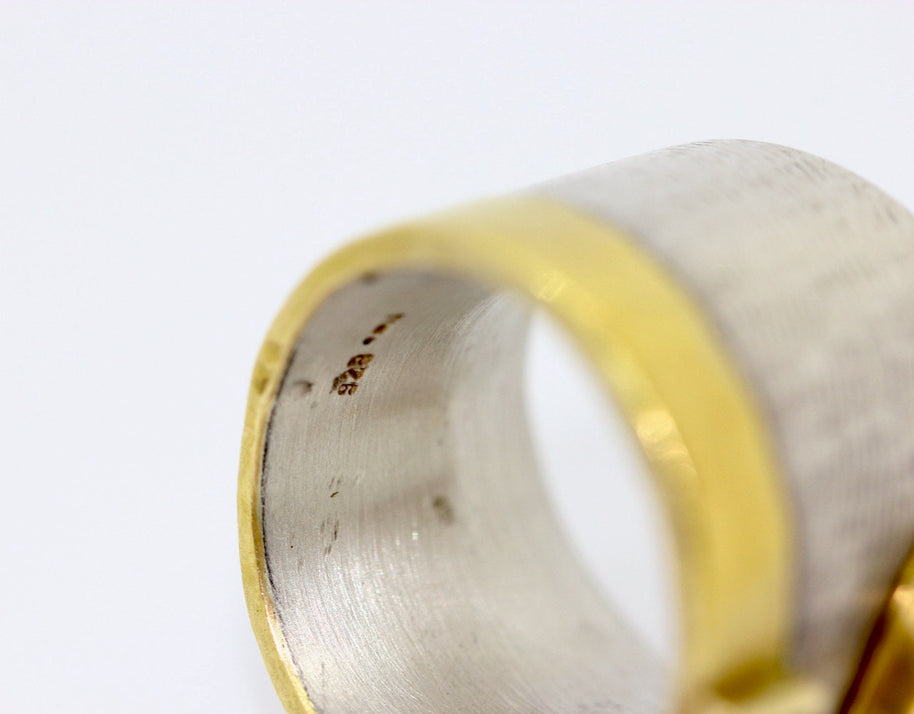 Designer-Ring aus Sterlingsilber und 21,6 Karat Gold mit Aquamarin und Turmalin