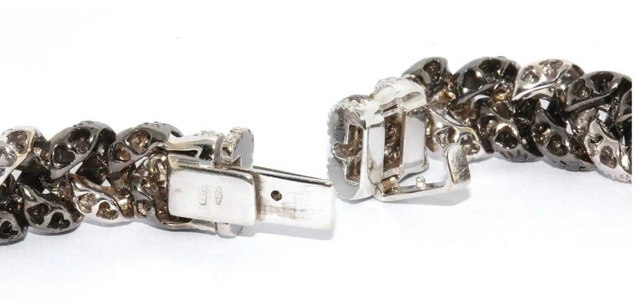 Massive Gold Halskette, Collier, 18 Karat Weißgold, besetzt mit weißen und schwarzen Diamanten