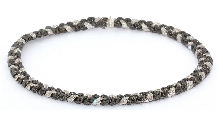 Massive Gold Halskette, Collier, 18 Karat Weißgold, besetzt mit weißen und schwarzen Diamanten