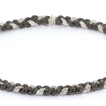 Massive Gold Halskette, Collier, 18 Karat Weißgold, besetzt mit weißen und schwarzen Diamanten