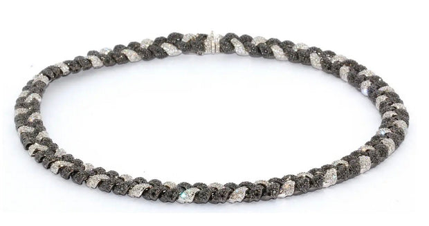Massive Gold Halskette, Collier, 18 Karat Weißgold, besetzt mit weißen und schwarzen Diamanten