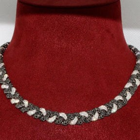 Massive Gold Halskette, Collier, 18 Karat Weißgold, besetzt mit weißen und schwarzen Diamanten