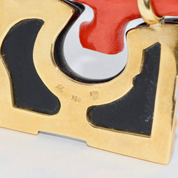 18 Karat Gold Halskette, Collier mit großem Anhänger als japanisches „Torii“, Koralle und Marquise-Diamant,