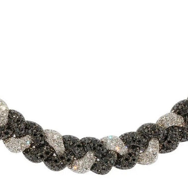 Massive Gold Halskette, Collier, 18 Karat Weißgold, besetzt mit weißen und schwarzen Diamanten