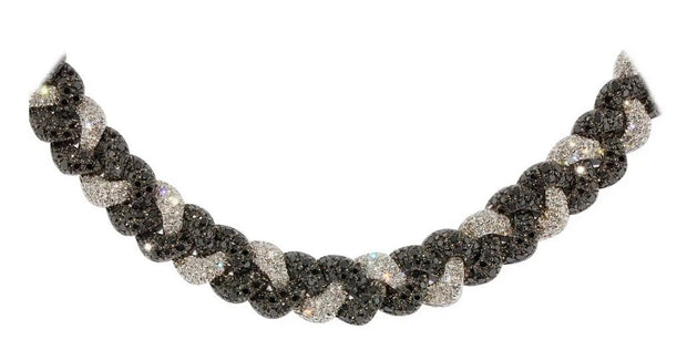 Massive Gold Halskette, Collier, 18 Karat Weißgold, besetzt mit weißen und schwarzen Diamanten