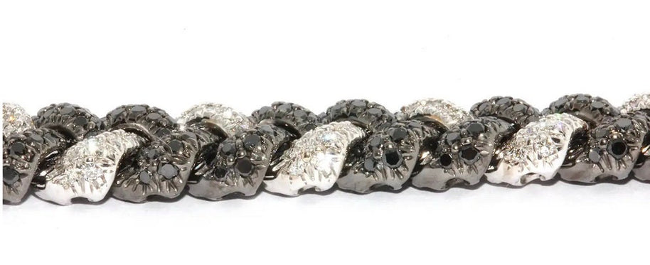 Massive Gold Halskette, Collier, 18 Karat Weißgold, besetzt mit weißen und schwarzen Diamanten