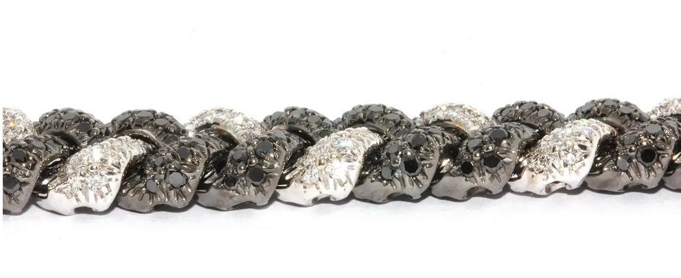 Massive Gold Halskette, Collier, 18 Karat Weißgold, besetzt mit weißen und schwarzen Diamanten