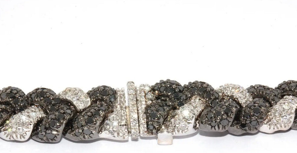 Massive Gold Halskette, Collier, 18 Karat Weißgold, besetzt mit weißen und schwarzen Diamanten