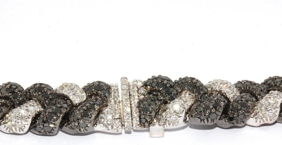 Massive Gold Halskette, Collier, 18 Karat Weißgold, besetzt mit weißen und schwarzen Diamanten