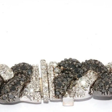 Massive Gold Halskette, Collier, 18 Karat Weißgold, besetzt mit weißen und schwarzen Diamanten