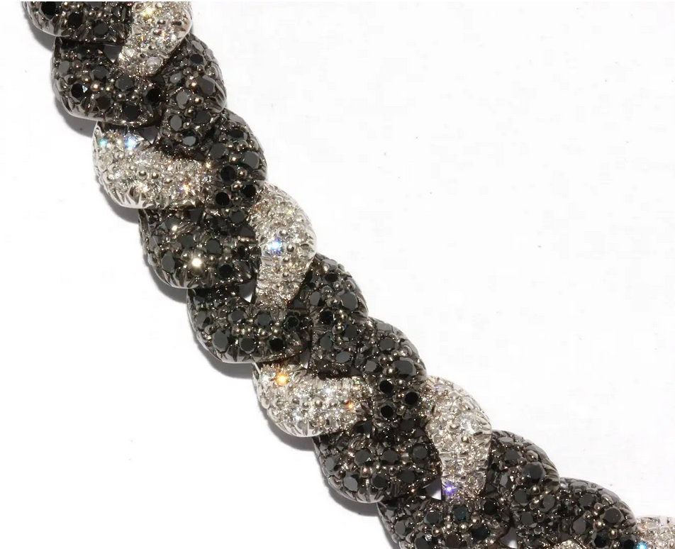 Massive Gold Halskette, Collier, 18 Karat Weißgold, besetzt mit weißen und schwarzen Diamanten
