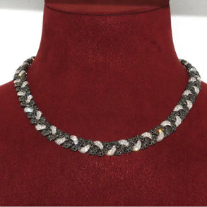 Massive Gold Halskette, Collier, 18 Karat Weißgold, besetzt mit weißen und schwarzen Diamanten