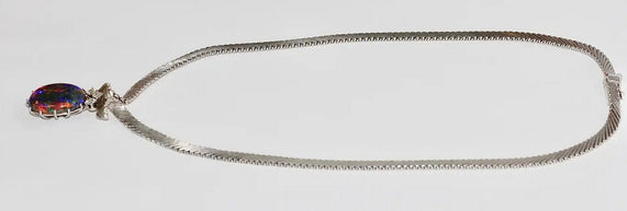 Prächtige Halskette, Collier aus 18 Karat Weißgold mit großem australischem Opal und Diamanten