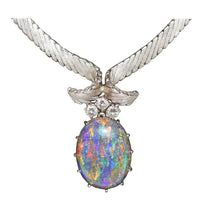 Prächtige Halskette, Collier aus 18 Karat Weißgold mit großem australischem Opal und Diamanten