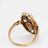 Art Deco Ring, Rosegold und Platin, mit Diamanten und natürlicher Perle