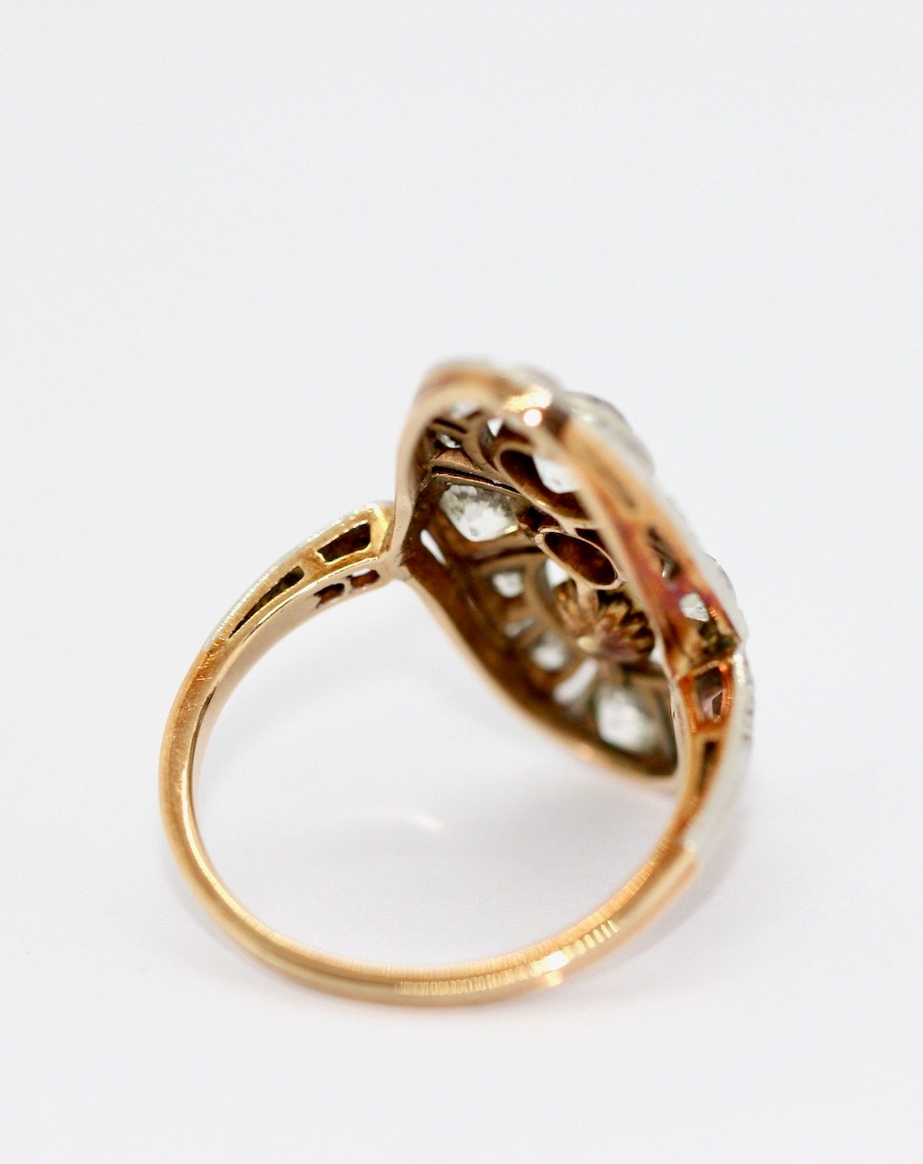 Art Deco Ring, Rosegold und Platin, mit Diamanten und natürlicher Perle