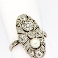 Art Deco Ring, Rosegold und Platin, mit Diamanten und natürlicher Perle