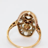 Art Deco Ring, Rosegold und Platin, mit Diamanten und natürlicher Perle