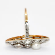 Art Deco Ring, Rosegold und Platin, mit Diamanten und natürlicher Perle