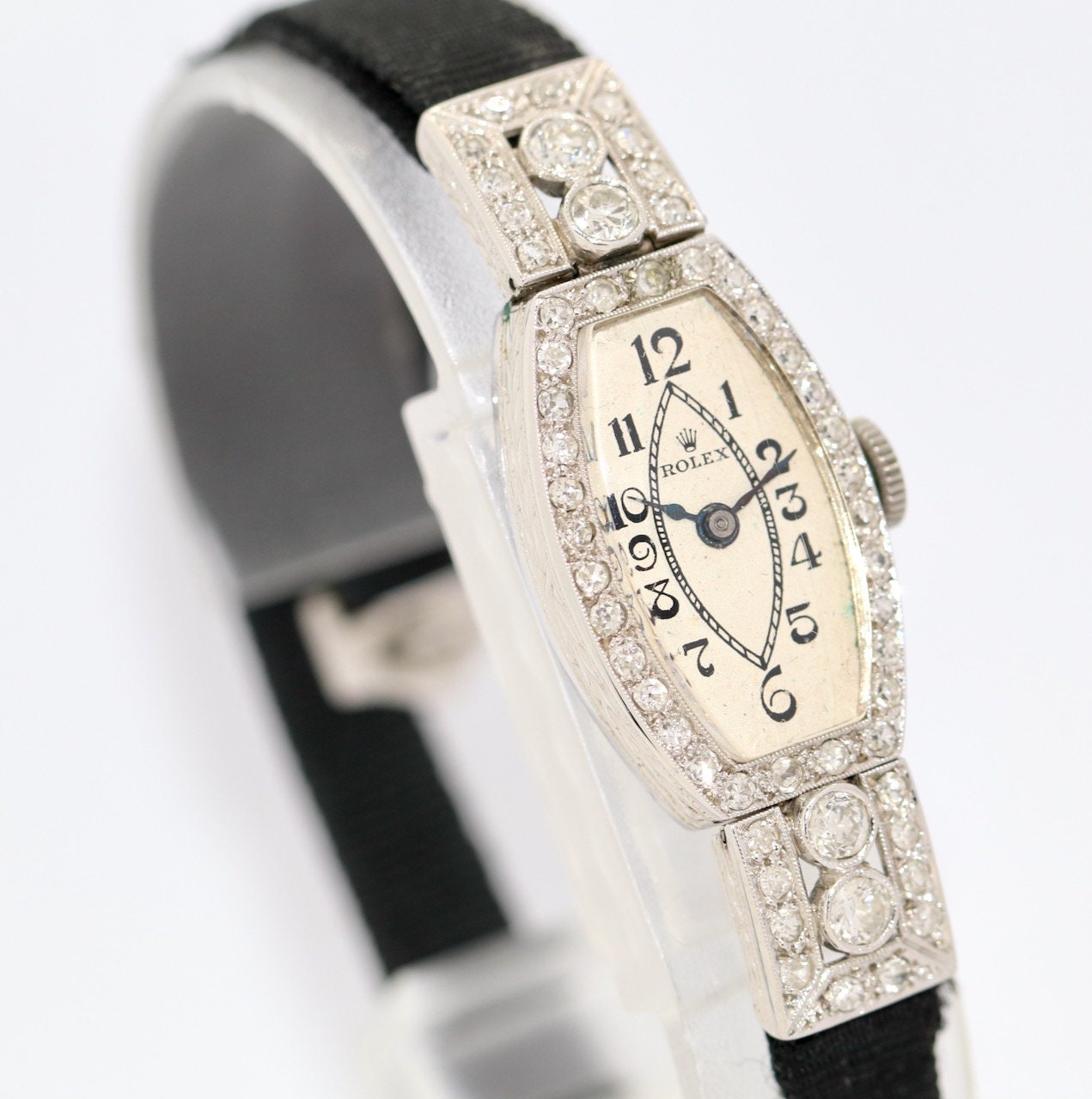 Rolex Art Deco Ladies Wristwatch, 18 Karat White Gold and Diamonds