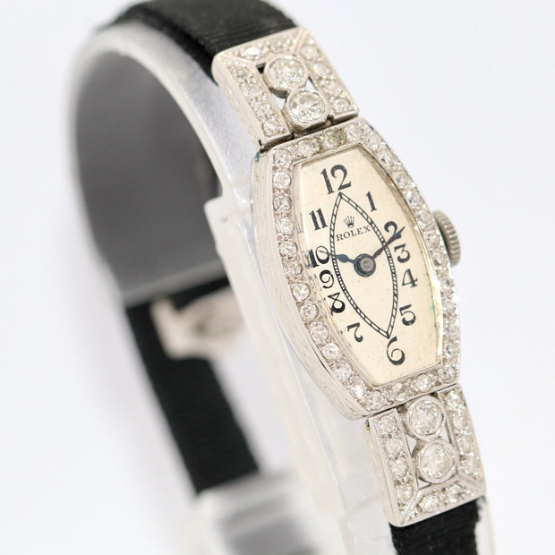 Rolex Art Deco Ladies Wristwatch, 18 Karat White Gold and Diamonds