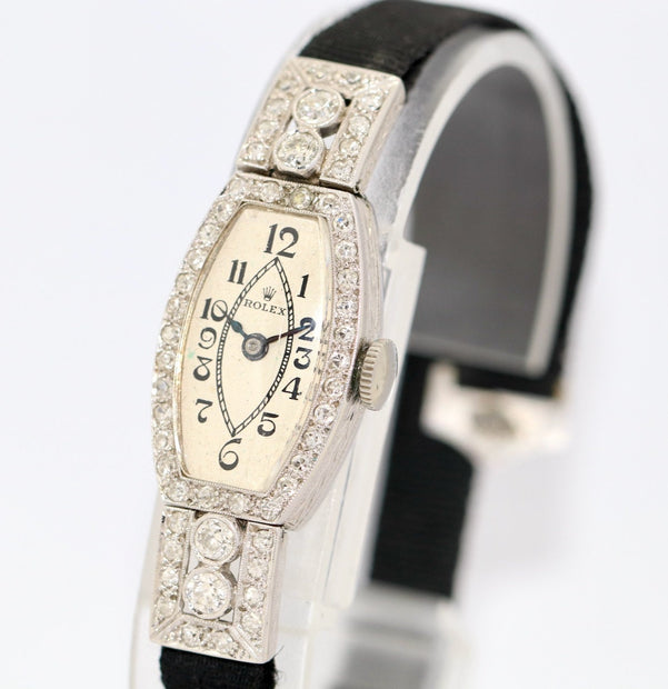 Rolex Art Deco Ladies Wristwatch, 18 Karat White Gold and Diamonds