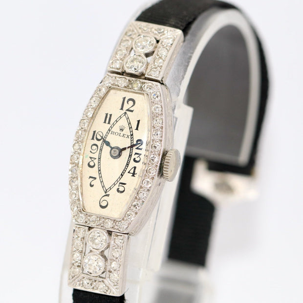 Rolex Art Deco Ladies Wristwatch, 18 Karat White Gold and Diamonds