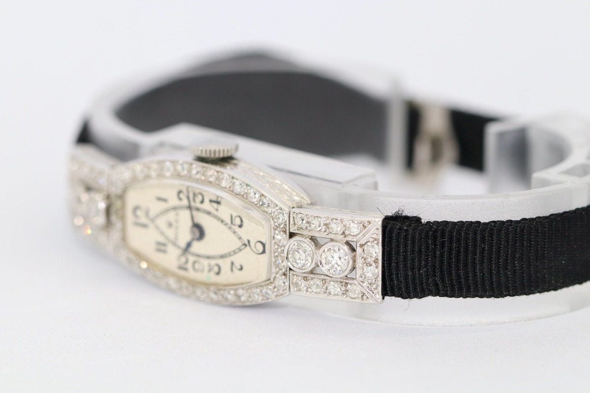 Rolex Art Deco Ladies Wristwatch, 18 Karat White Gold and Diamonds