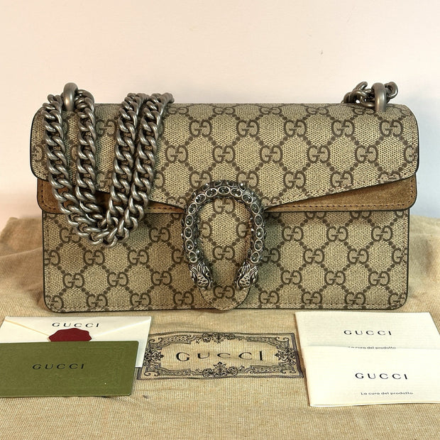Gucci kleine Dionysus Schultertasche GG Supreme Beige/Taupe 2025 WIE NEU