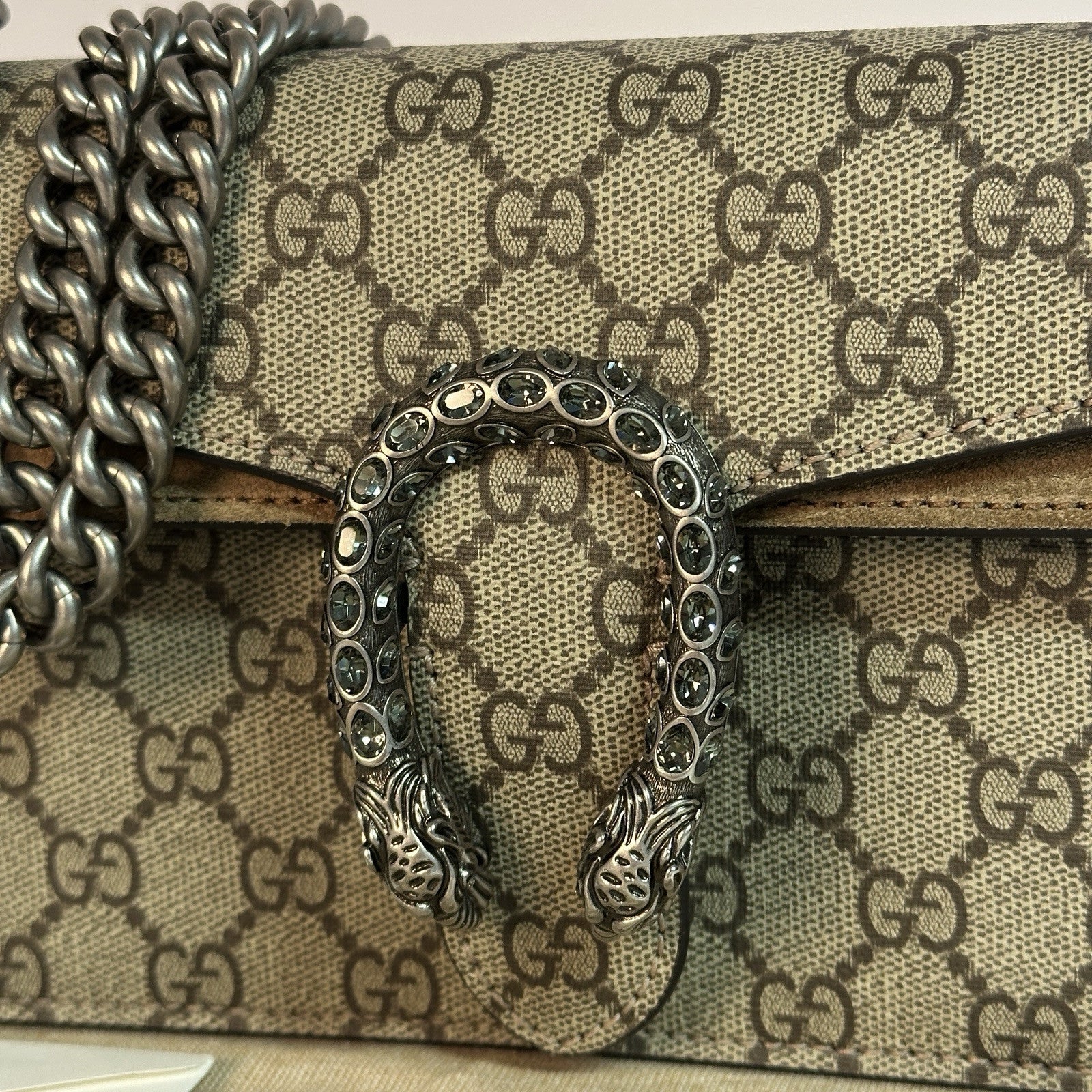 Gucci kleine Dionysus Schultertasche GG Supreme Beige/Taupe 2025 WIE NEU