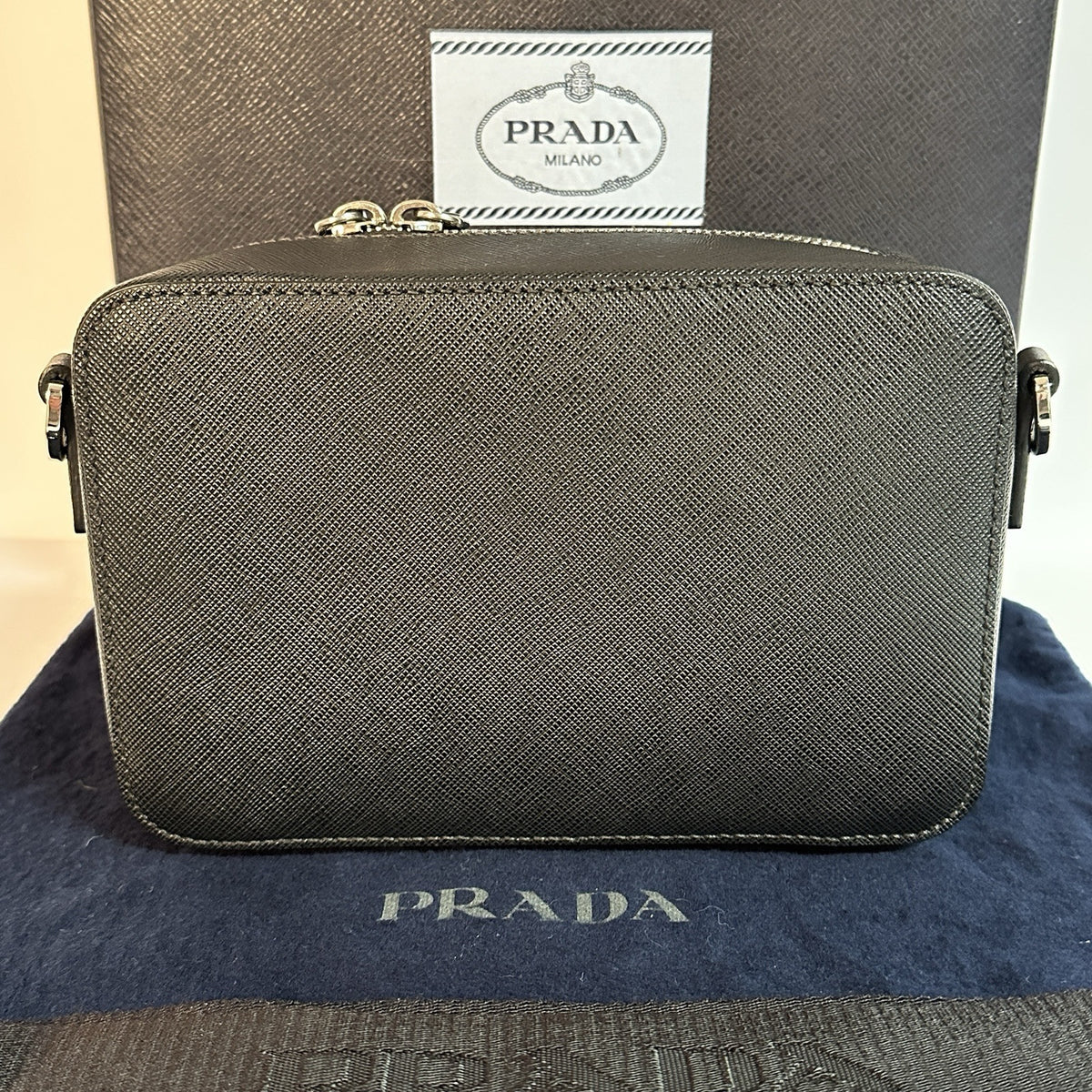 Prada Brique Umhängetasche Schwarz Saffiano Leder TOP ZUSTAND 2022