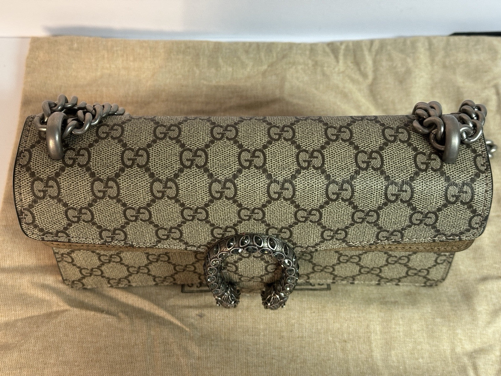 Gucci kleine Dionysus Schultertasche GG Supreme Beige/Taupe 2025 WIE NEU