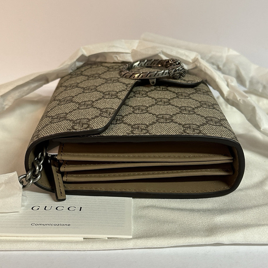 Gucci Dionysus Schultertasche Brieftasche mit Kette GG Supreme Beige/Taupe 2025