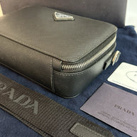 Prada Brique Umhängetasche Schwarz Saffiano Leder TOP ZUSTAND 2022