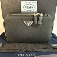 Prada Brique Umhängetasche Schwarz Saffiano Leder TOP ZUSTAND 2022