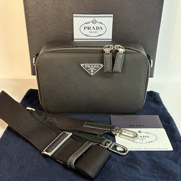 Prada Brique Umhängetasche Schwarz Saffiano Leder TOP ZUSTAND 2022